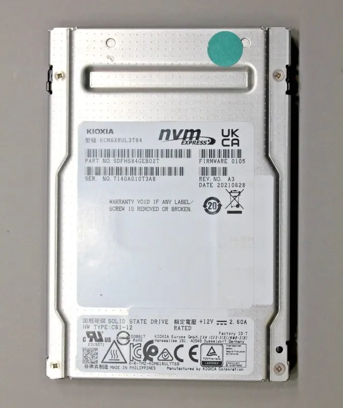 SSD-накопитель KIOXIA KCM6XRUL3T84 3.84TB Kioxia CM6-R SDFHS84GEB02T PCIe 4.0 U. — фото лота 1
