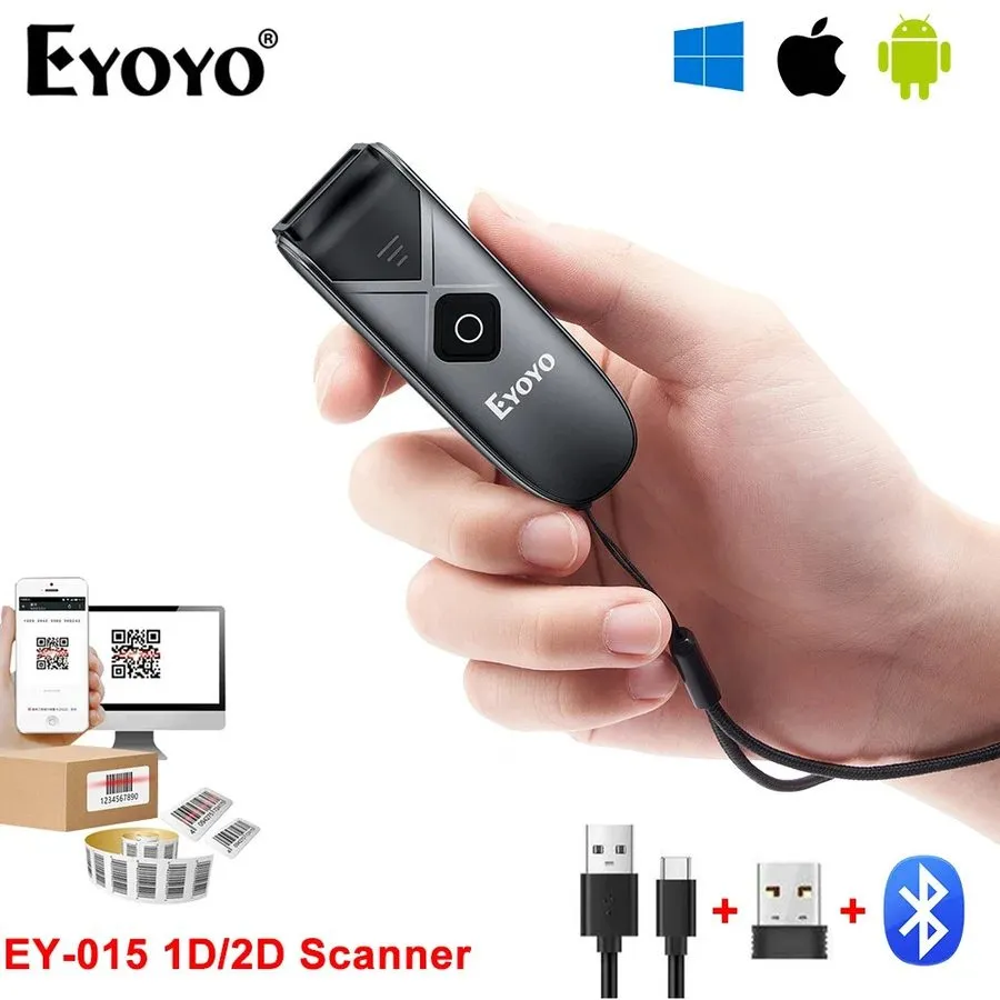 Сканер штрих-кода Portable Bluetooth Mini Barcode Scanner EY-015 1D/2D QR Bar Co — фото лота 1