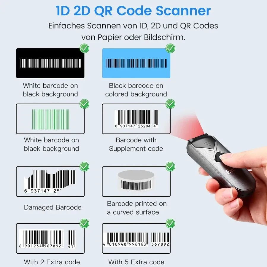 Сканер штрих-кода Portable Bluetooth Mini Barcode Scanner EY-015 1D/2D QR Bar Co — фото лота 2