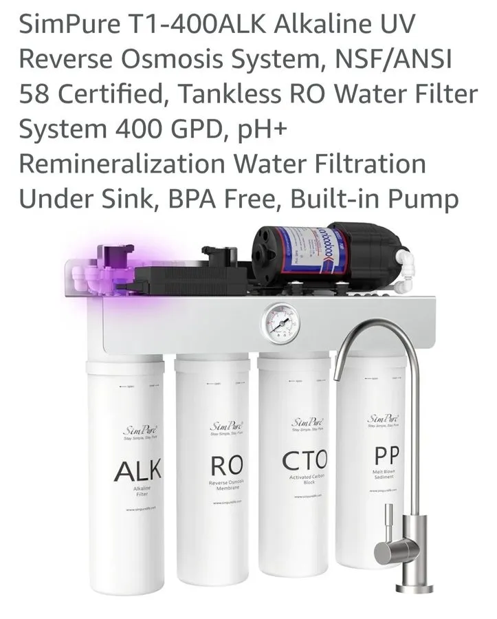 Насос SimPure T1-400ALK Alkaline UV Reverse Osmosis System, NSF/ANSI 58 Certifie — фото лота 1