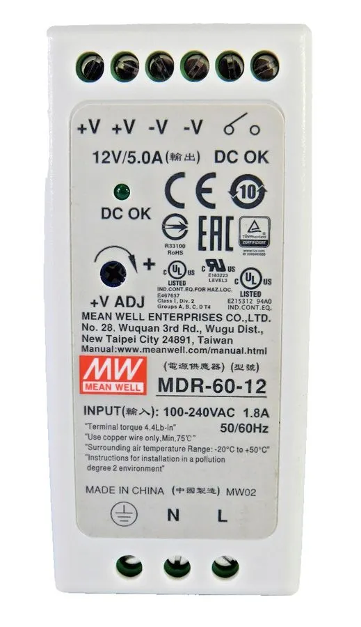 Блок питания Mean Well MDR-60-12 60W 12VDC 5A DIN Rail Switchmode Power Supply