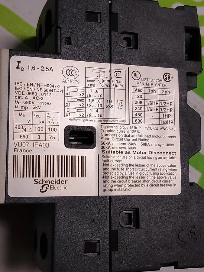 Автоматический выключатель Telemecanique GV2ME04 Motor Circuit Breaker 0.4-0.63A
