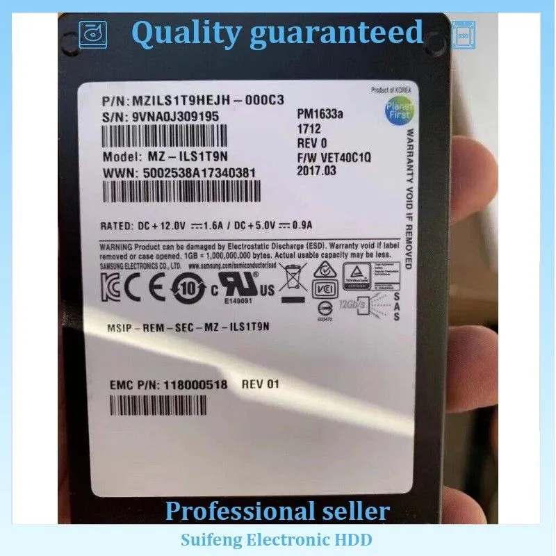 SSD-накопитель Samsung PM1633a 1.92TB SSD EMC SAS 12Gb/s Solid State Drive MZILS