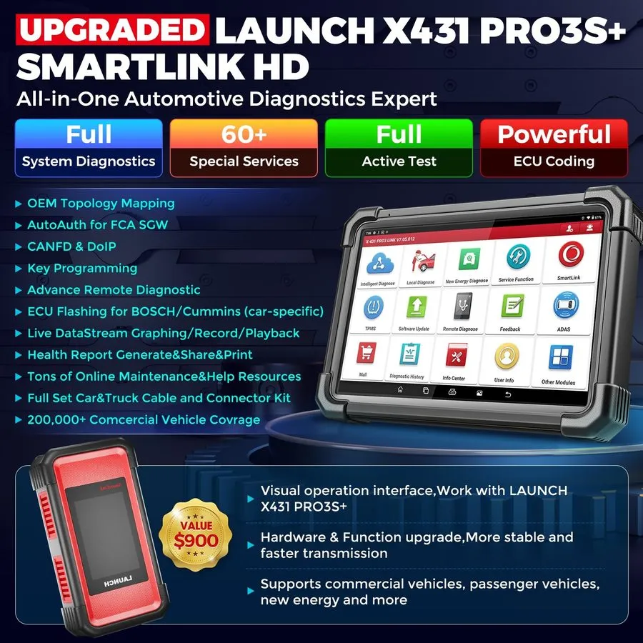 Диагностический сканер 2025 LAUNCH X431 PRO3S+Smartlink HD Heavy Duty Truck Diag