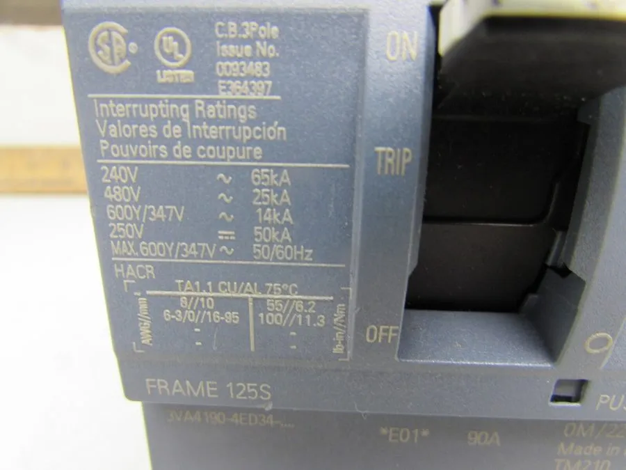 Автоматический выключатель SIEMENS 3VA4190-4ED34-0AA0 Breaker 3VA41 3P 90A 25KA 