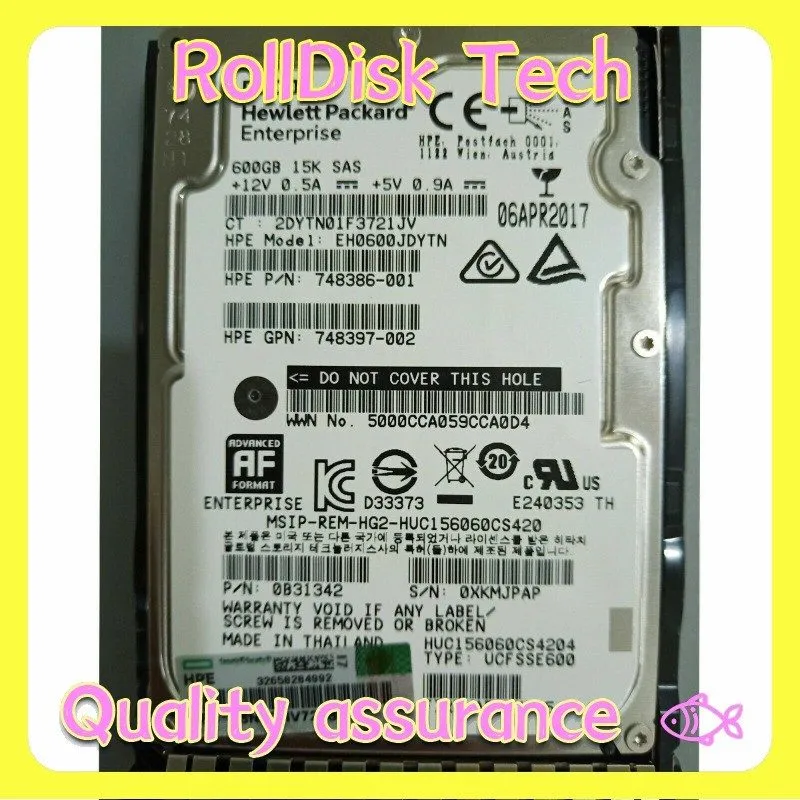 Жёсткий диск NewHP 748387-B21 748435-001 600GB SAS 12G 15K SFF 2.5IN SC 512E ENT — фото лота 1