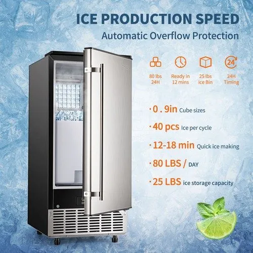 Льдогенератор 80lbs/24h Commercial Undercounter Ice Maker Built-in Ice Cube Mach