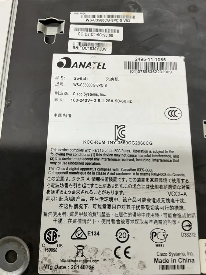 Коммутатор Cisco Catalyst WS-C3560CG- -S 8-Port PoE Gigabit Managed Switch