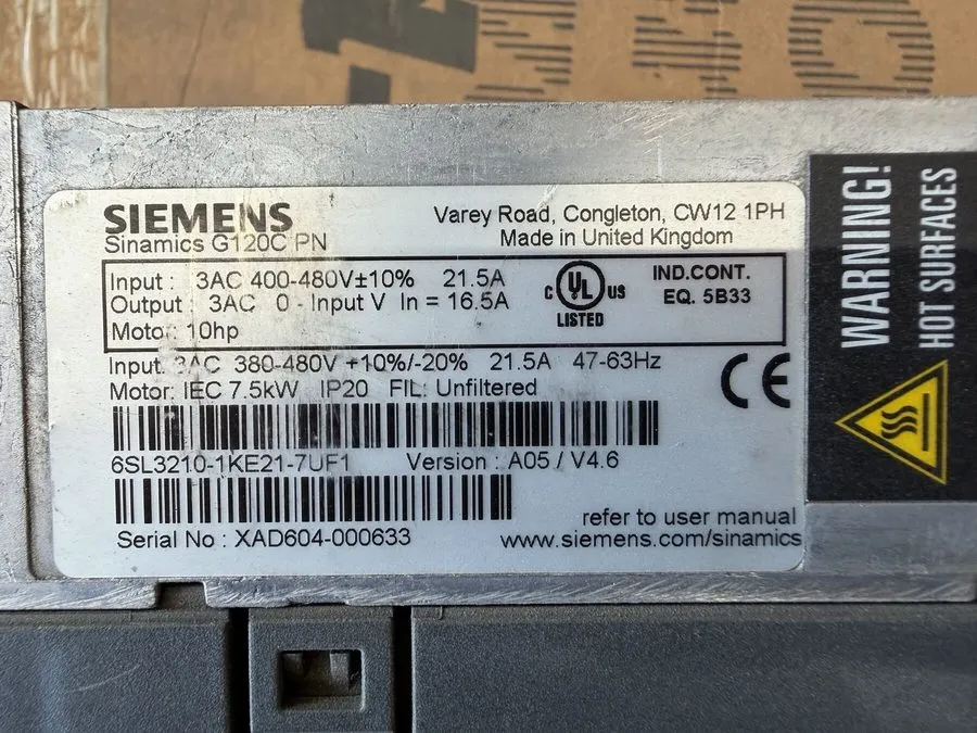Частотный преобразователь Siemens 6SL3210-1KE21-7UF1 SINAMICS G120C PN 7.5 kW 10