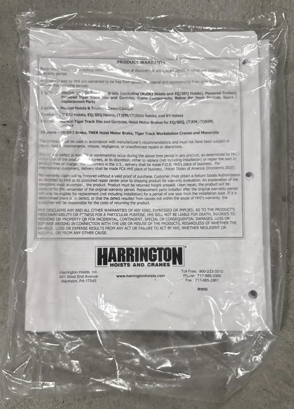 Таль HARRINGTON NTH003-10 Manual Chain Hoist Push Trolley 500lb Lift Cap 10' Lif — фото лота 2