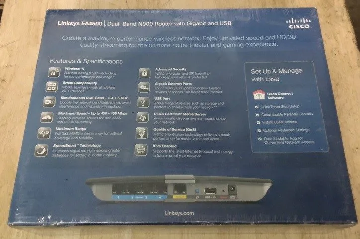 Маршрутизатор Cisco Linksys EA4500 Dual-Band N900 WiFi Router Gigabit USB