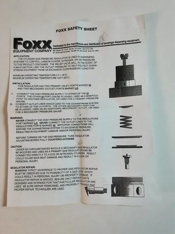 Трубопроводная арматура Foxx CO2 Gas Pressure Regulator 03D03-131 — фото лота 1