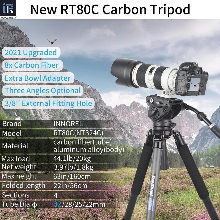 Камера INNOREL RT80C 63inch Carbon Fiber Tripod Professional Bowl Tripod Camera  — фото лота 1