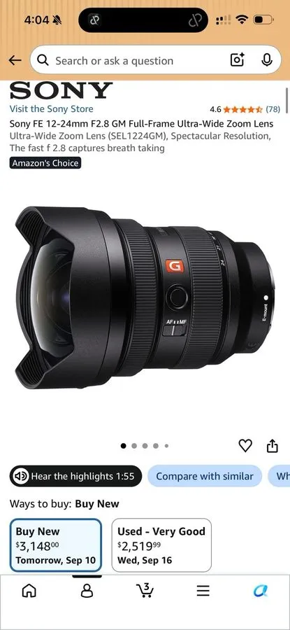 Объектив Sony SEL1224GM FE 12-24mm F2.8 GM Lens