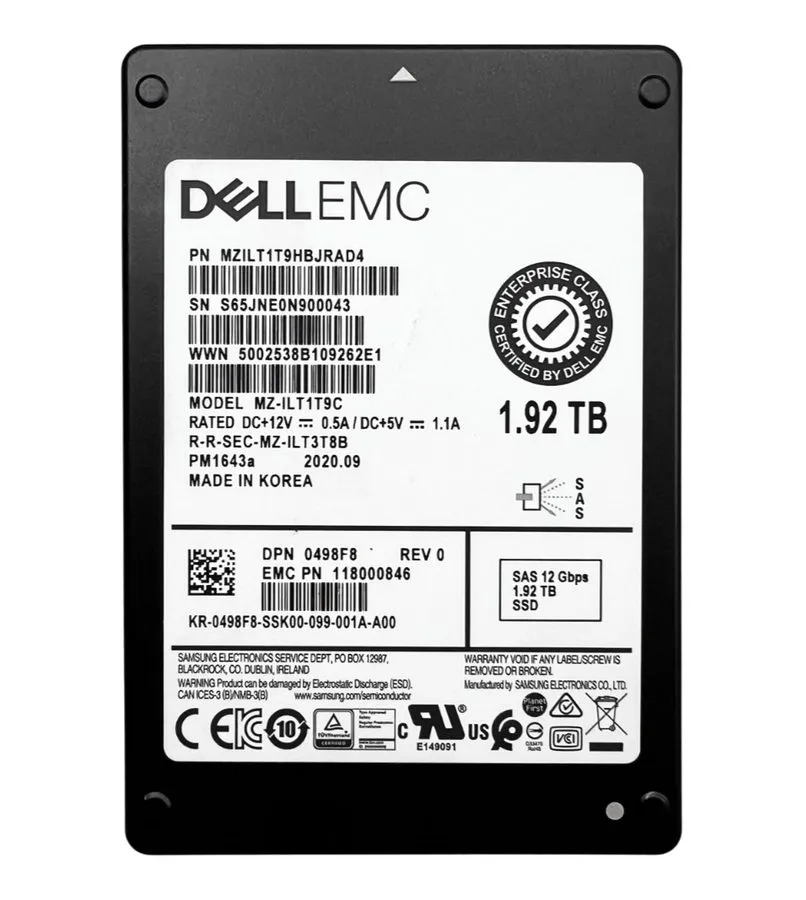 SSD-накопитель DELL Samsung PM1643a 1.92TB SAS SSD Solid State Drive MZ-ILT1T9C 
