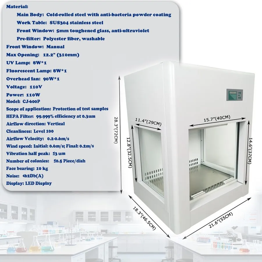 Вытяжной шкаф 110V Laboratory Mini Fume Hood CJ-600P Purification Table Lab Samp — фото лота 1
