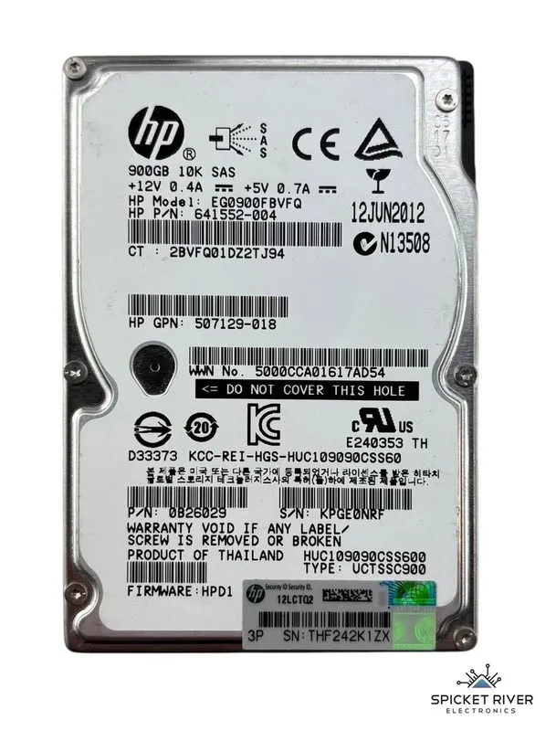 Жёсткий диск HP 900GB 10K SAS 6G 2.5" EG0900FBVFQ HDD 641552-004 507129-018 Supp