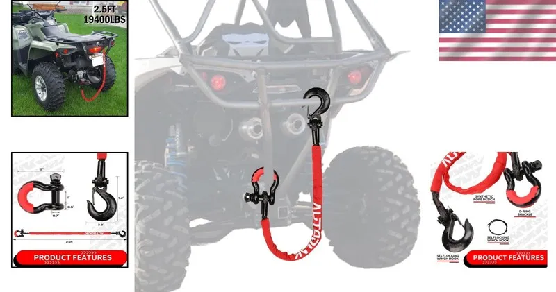 Такелажная скоба 2.5FT UTV/ATV Recovery Strap 19400LB Synthetic Tow Rope with D- — фото лота 1