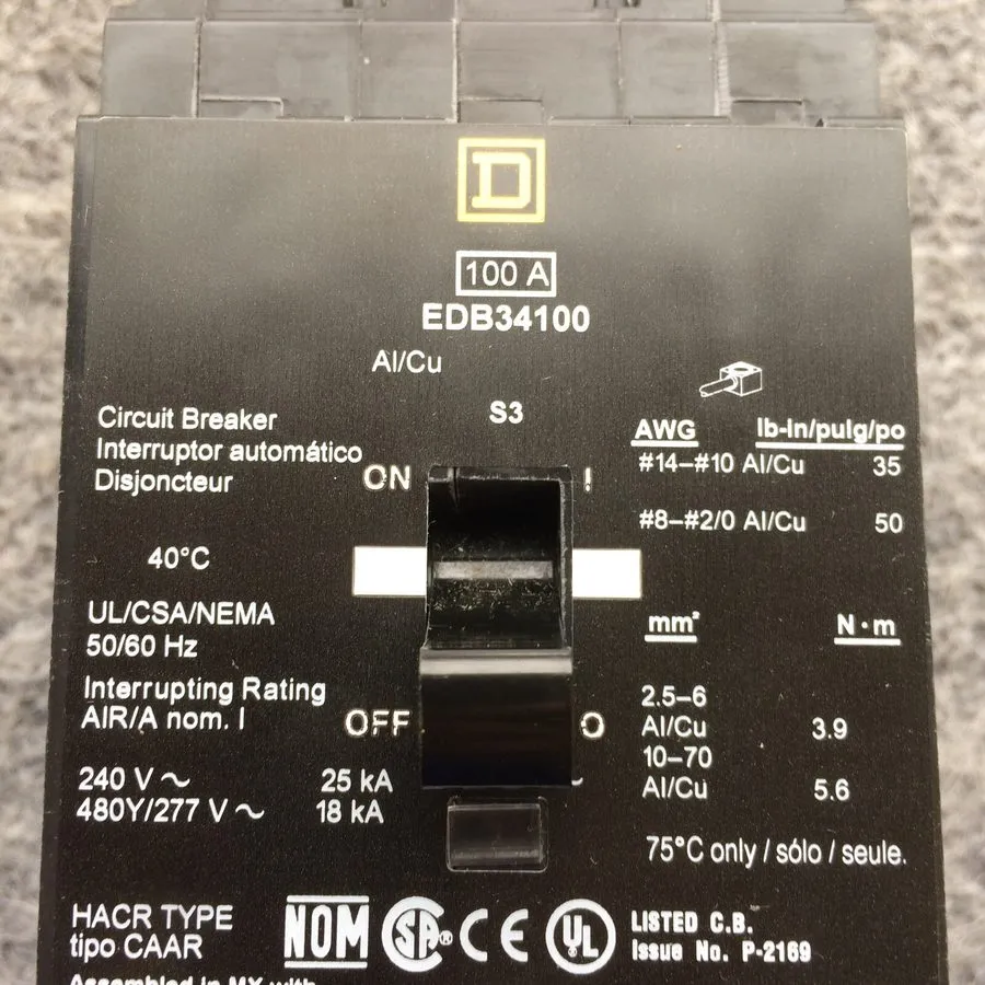 Автоматический выключатель SQUARE D EDB34100 EDB 3 POLE 100 AMP 480v CIRCUIT BRE