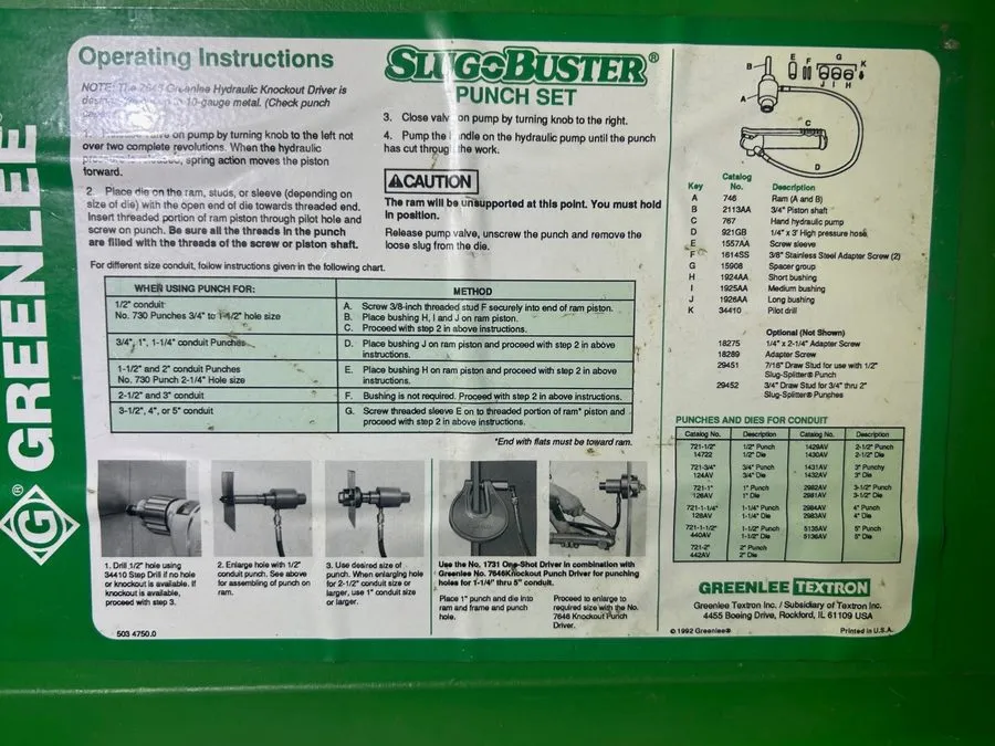 Электрооборудование Greenlee slugbuster knock out punch and hydraulic driver set
