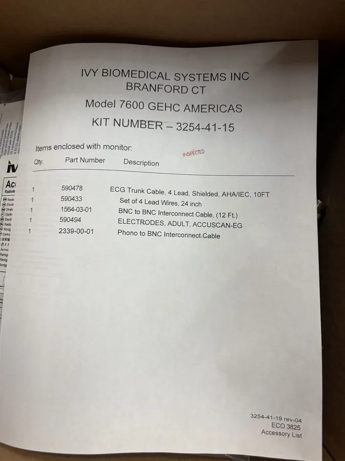 Монитор пациента GE Healthcare E8007DC Ivy 7600 Cardiac Trigger Monitor Kit