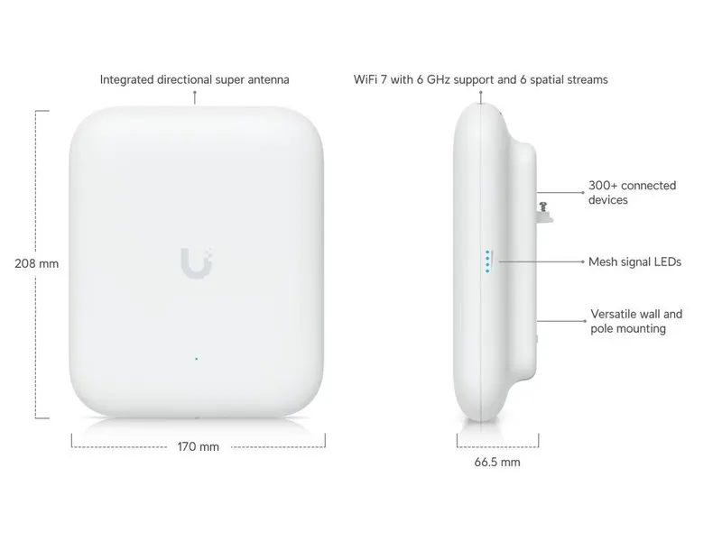 Точка доступа Wi-Fi Ubiquiti UniFi U7 Pro Outdoor Wi-Fi 7 Access Point, White U7