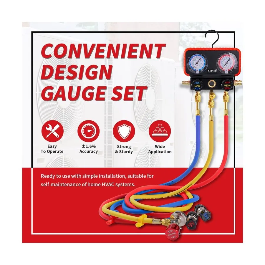 Манометрический коллектор HVAC Manifold Gauge Set R22/R410a/R134a w/ 5FT Hoses & — фото лота 1