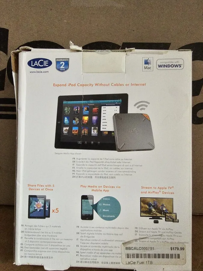 СХД LaCie Fuel 1TB Wireless Storage with Wi-Fi 802.11 b/g/n and USB 3.0 9000436E — фото лота 1