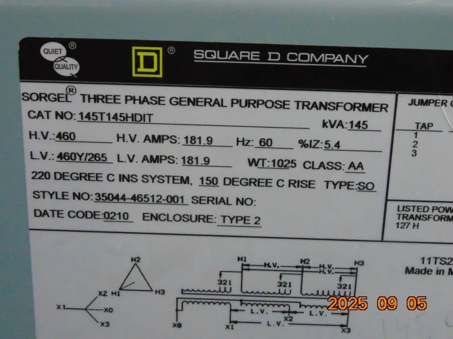 Трансформатор Hammond 75 kVA 460 Delta to 460Y/265 V 3PH Isolation Transformer 1