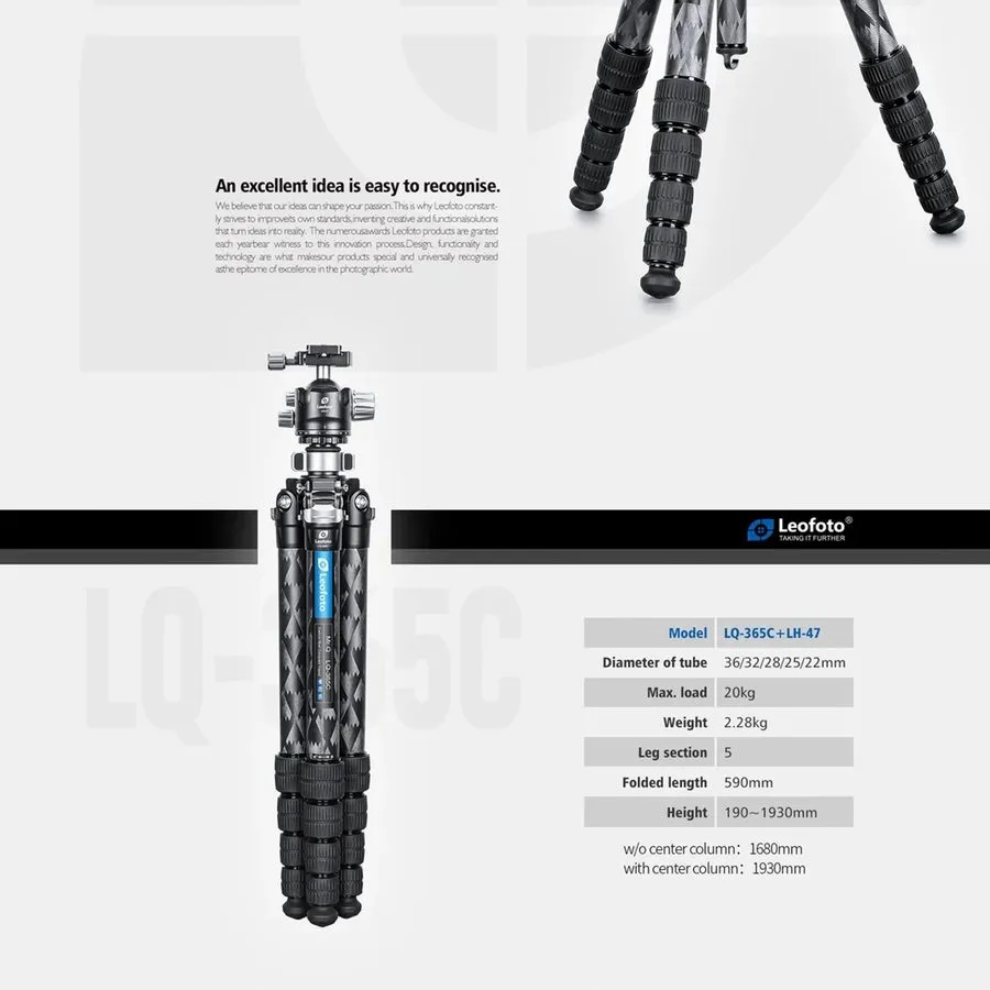 Оборудование видеонаблюдения Leofoto LQ-365C Premium Carbon Fiber Tripod with Qu