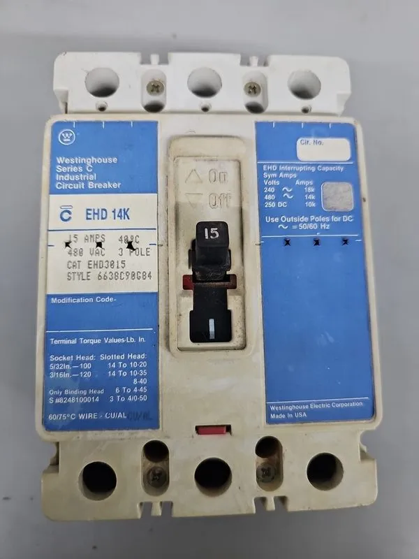 Автоматический выключатель EATON CUTLER HAMMER EHD3015 15A 3-POLE 480V F-FRAME C