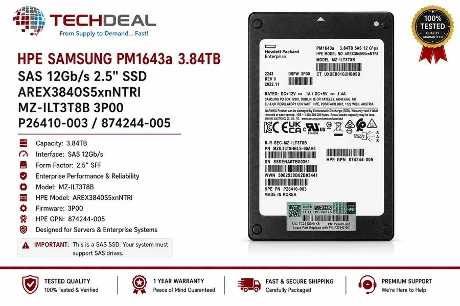 SSD-накопитель 3.84TB SSD Samsung PM1643a 2.5" SAS MZ1LT3T8HBLS-00007 MZ-ILT3T8B