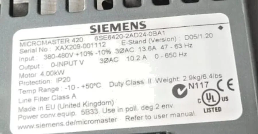 Частотный преобразователь Siemens Micromaster 420 6SE6420-2AD24-0BA1 4KW