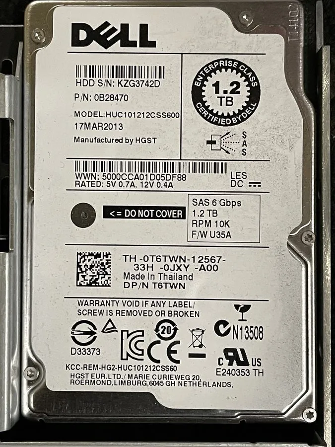 Жёсткий диск HPE 1.2TB 10K SAS 6Gb/s 2.5" Enterprise HDD 726480-001 HUC101212CSS