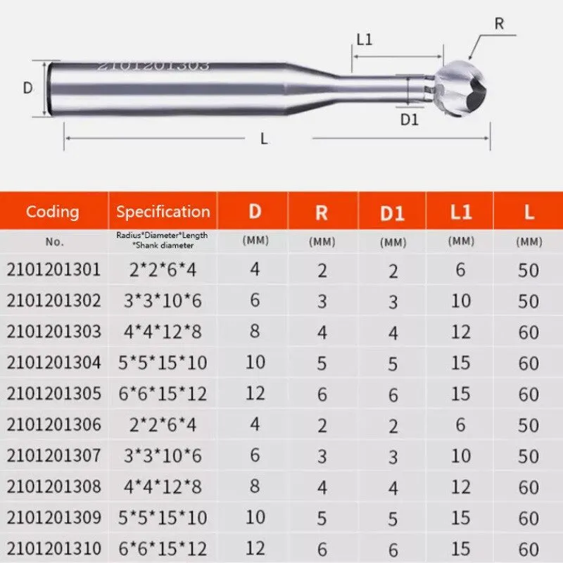 Режущий инструмент R2mm-R7mm Nano Coated Solid Carbide Ball Nose End Mill Lollip