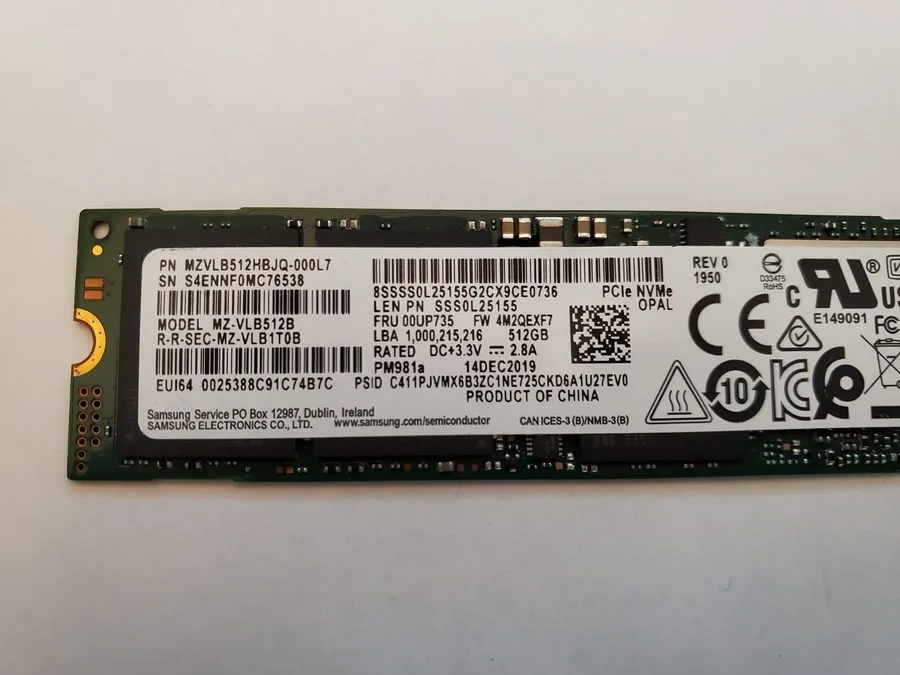 SSD-накопитель HP 512GB NVMe 2280 M.2 PCIe Gen3 x4 SSD Samsung PM981a MZ-VLB512B — фото лота 1