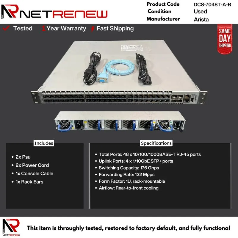 Коммутатор DCS-7048T-A-R Arista 7048-A 48-Ports 1Gbps RJ-45 4x 10GbE SFP+ Networ — фото лота 1