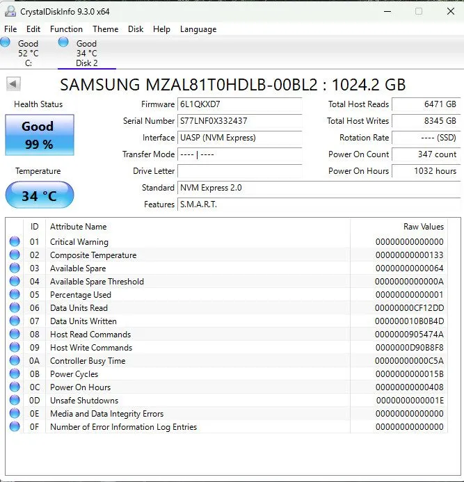 SSD-накопитель Samsung PM9C1a 256GB M.2 2230 NVMe PCIe Gen4x4 SSD