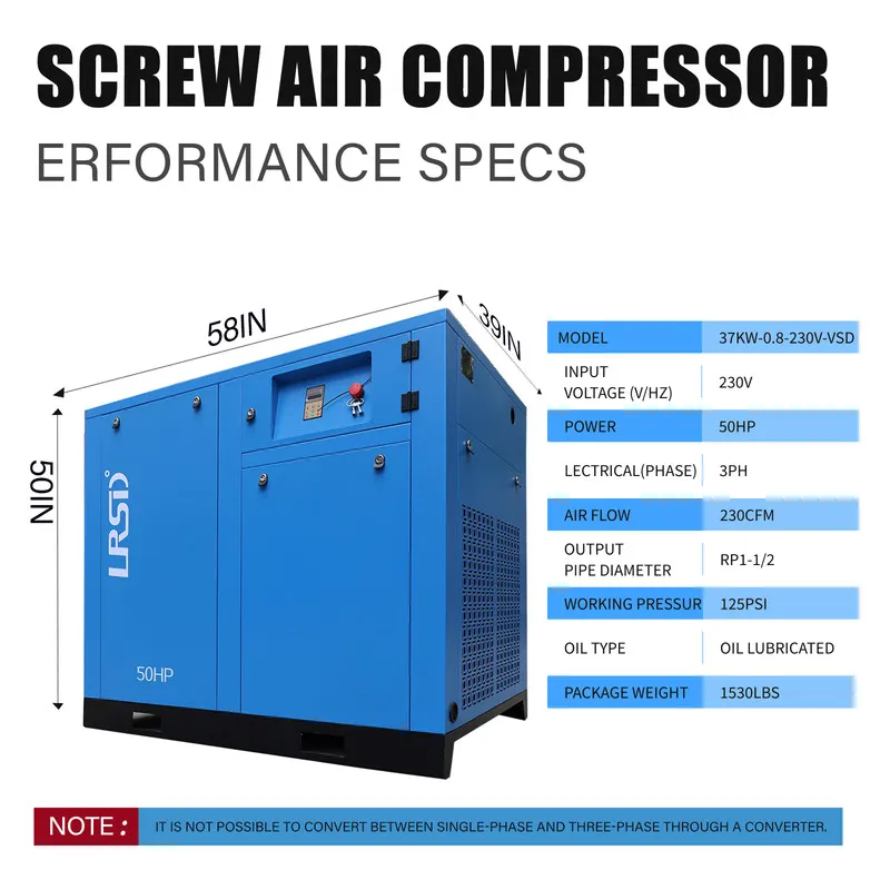Компрессор 230V Rotary Screw Air Compressor 3 Phase VFD 230CFM @ 125PSI Industri — фото лота 1