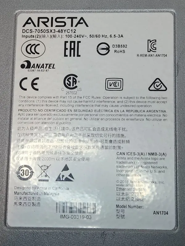 Коммутатор Arista DCS-7050SX3-48YC12-F 48 Port 25G SFP 12X 100GBE QSFP28 Switch — фото лота 3