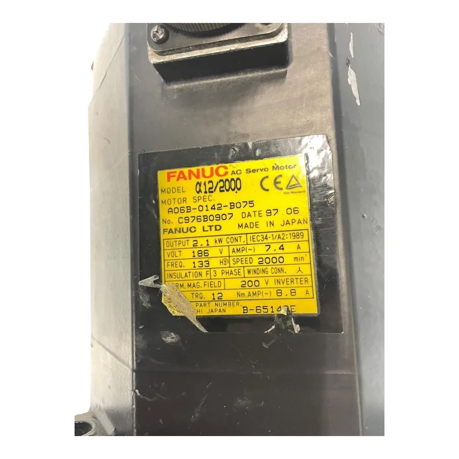 Серводвигатель Fanuc A06B-0142-B075 AC Servo Motor a12/2000 2.1kW 186V 2000rpm 7