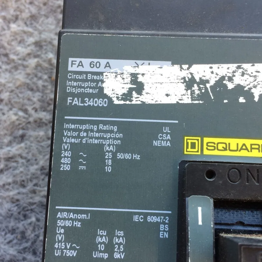 Автоматический выключатель Square D 60 Amp 18kA@480V Max Circuit breaker FAL3406