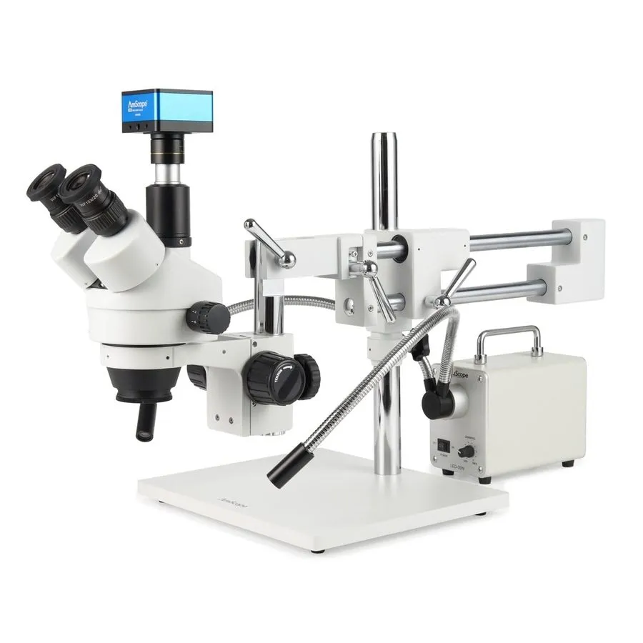 Микроскоп AmScope 7X-90X Trinocular Stereo Fluorescent Boom Microscope+4K 8MP HD