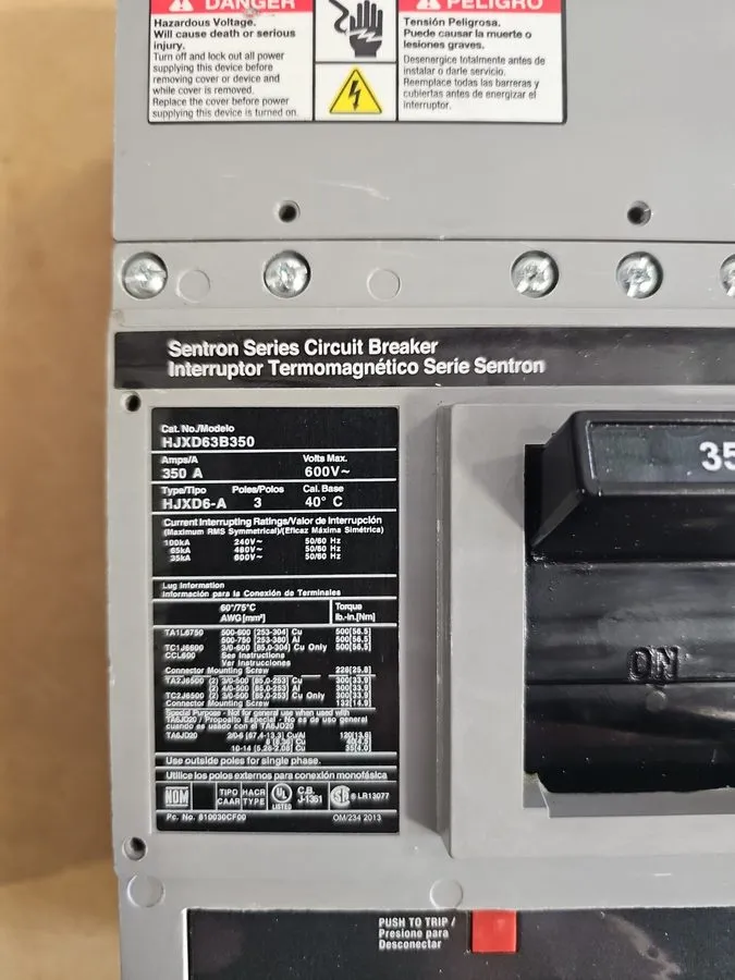 Автоматический выключатель Siemens HJXD63B350 3-Phase 350Amp 600V Sentron Series