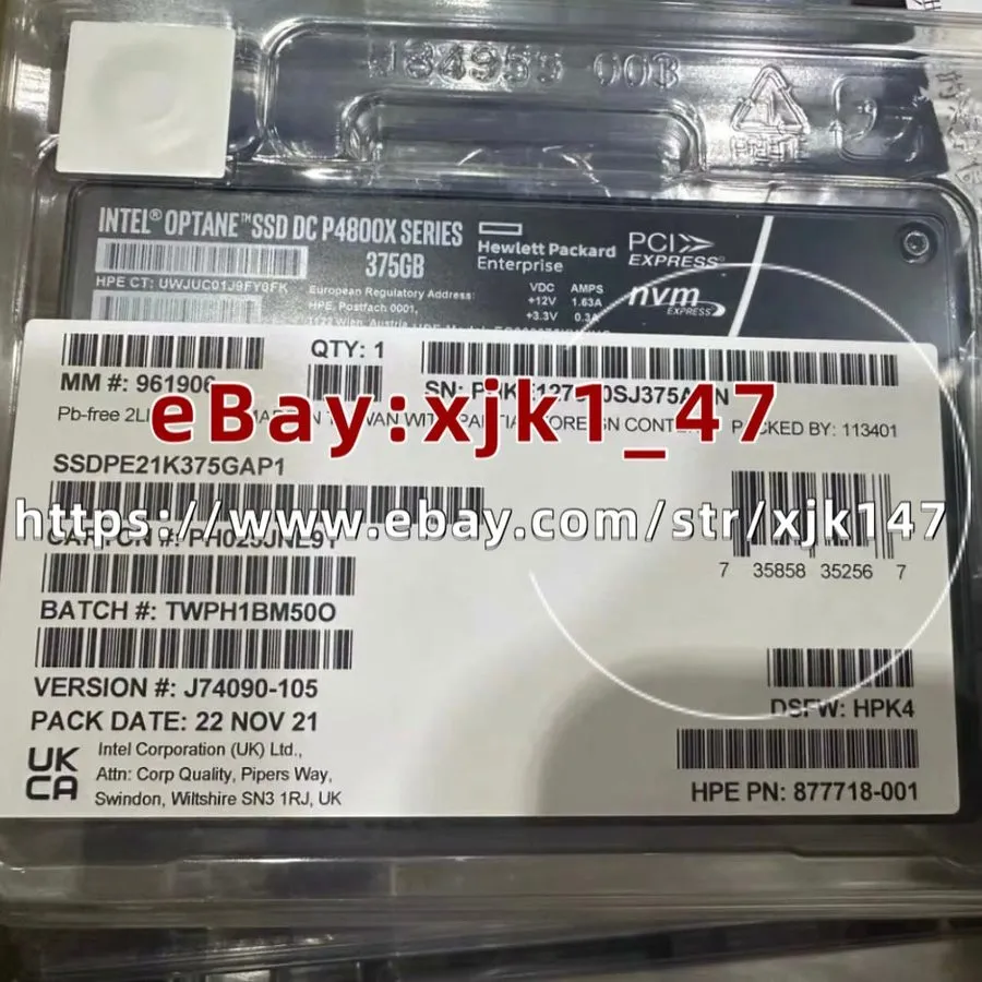 SSD-накопитель Intel Optane P4800x 375GB SSD U.2 NVME PCIE HP SSDPE1K375GAP1 Sol