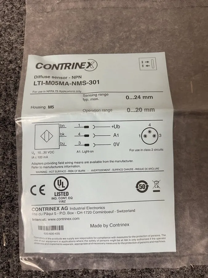 Датчик Contrinex LTI-M05MA-NMS-301 Diffuser Sensor-NPN — фото лота 1