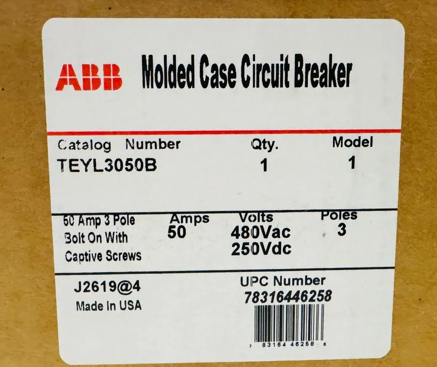 Автоматический выключатель ABB TEYL3050B Industrial 3-Pole 480V AC 50A Circuit B