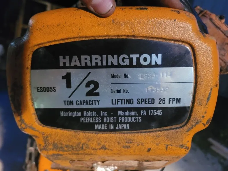Таль Harrington 1/2 Ton Electric Chain Hoist 1000 lbs 26 FPM ES3B-114 ES005S — фото лота 1