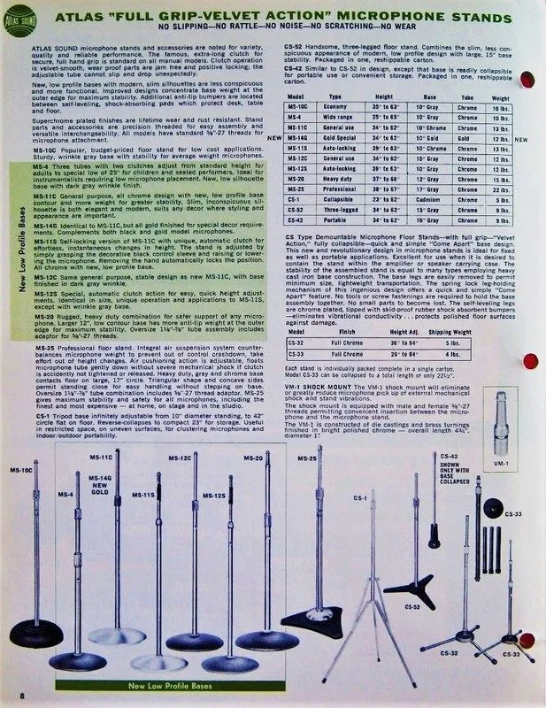 Микрофон Vintage 1950's Atlas MS-12C microphone floor stand MS-10C MS-11C Shure  — фото лота 1