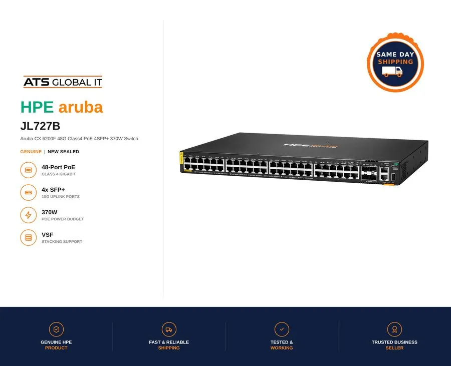 Коммутатор HPE JL727B Aruba 6200F 48G Class4 PoE 4SFP+ 370W Switch
